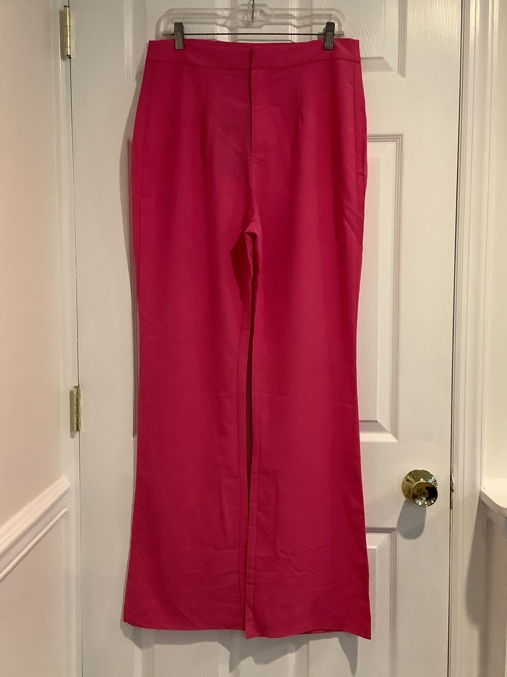 NWT PRETTYLITTLETHING BrightPink Textured High Waist Skinny Flare Fall Pants 10
